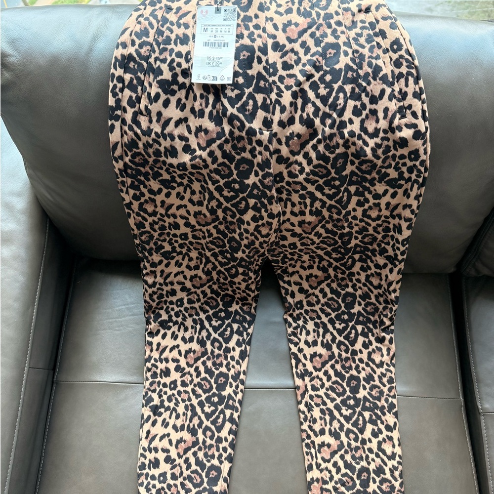 Zara Leopard Print Pants - Black and Tan